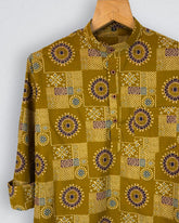 Floral Fusion – Printed Cotton Short Kurta in Mustard